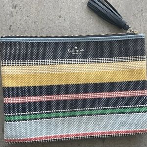 Kate Spade Ash Street Boardwalk Stripe Multi-Color Large Tassel Canvas Pouch Bag